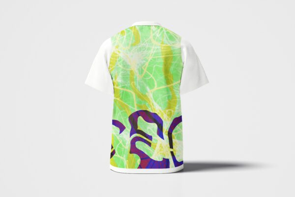 imagen de una remera estilo chomba de espalda con diseño de la agencia plenti