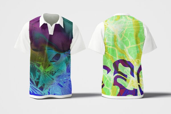 imagen de una remera estilo chomba de frente y de espalda con diseño de la agencia plenti
